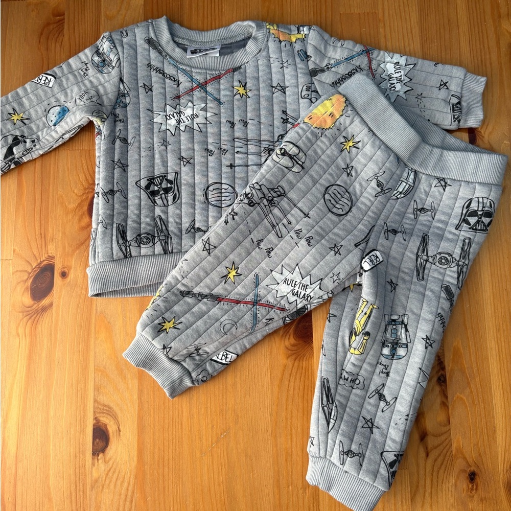 Baby‎ Boy Star Wars Quilted Jogger Set Charcoal Grey Bamboo Blend Size 12M